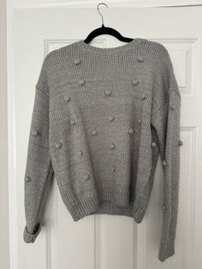 Pom-Pom Crewneck Sweater in Light Gray